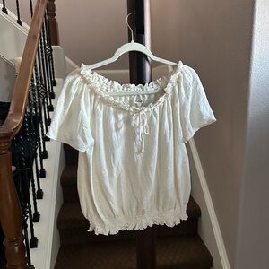 White Frilly Top with Cinched Waist Detailing